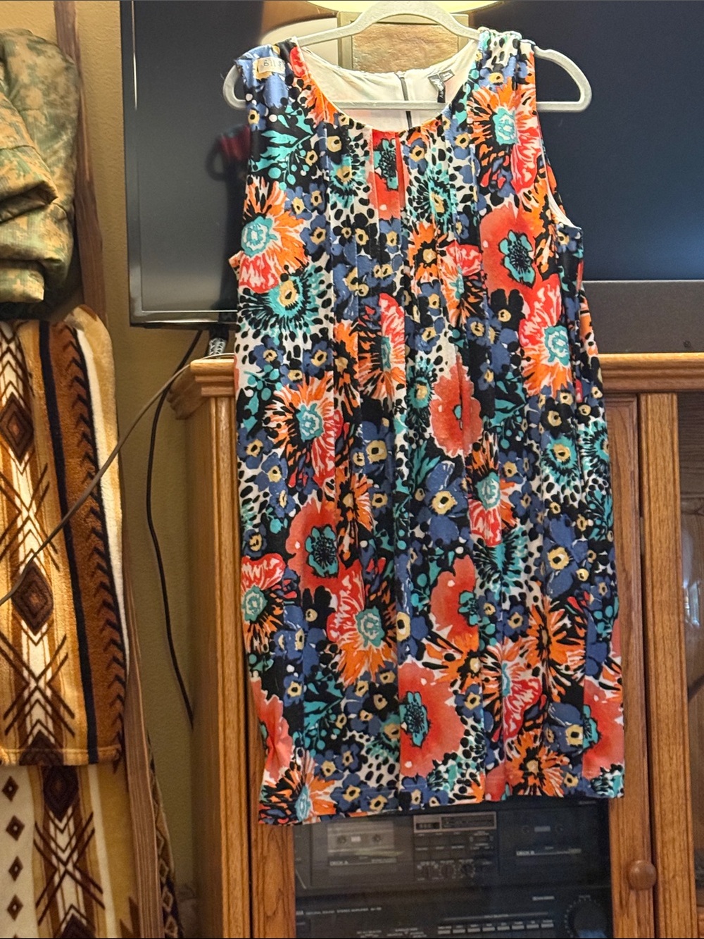 Relativity Sleeveless Floral Shift Dress in Coral, Teal & Navy